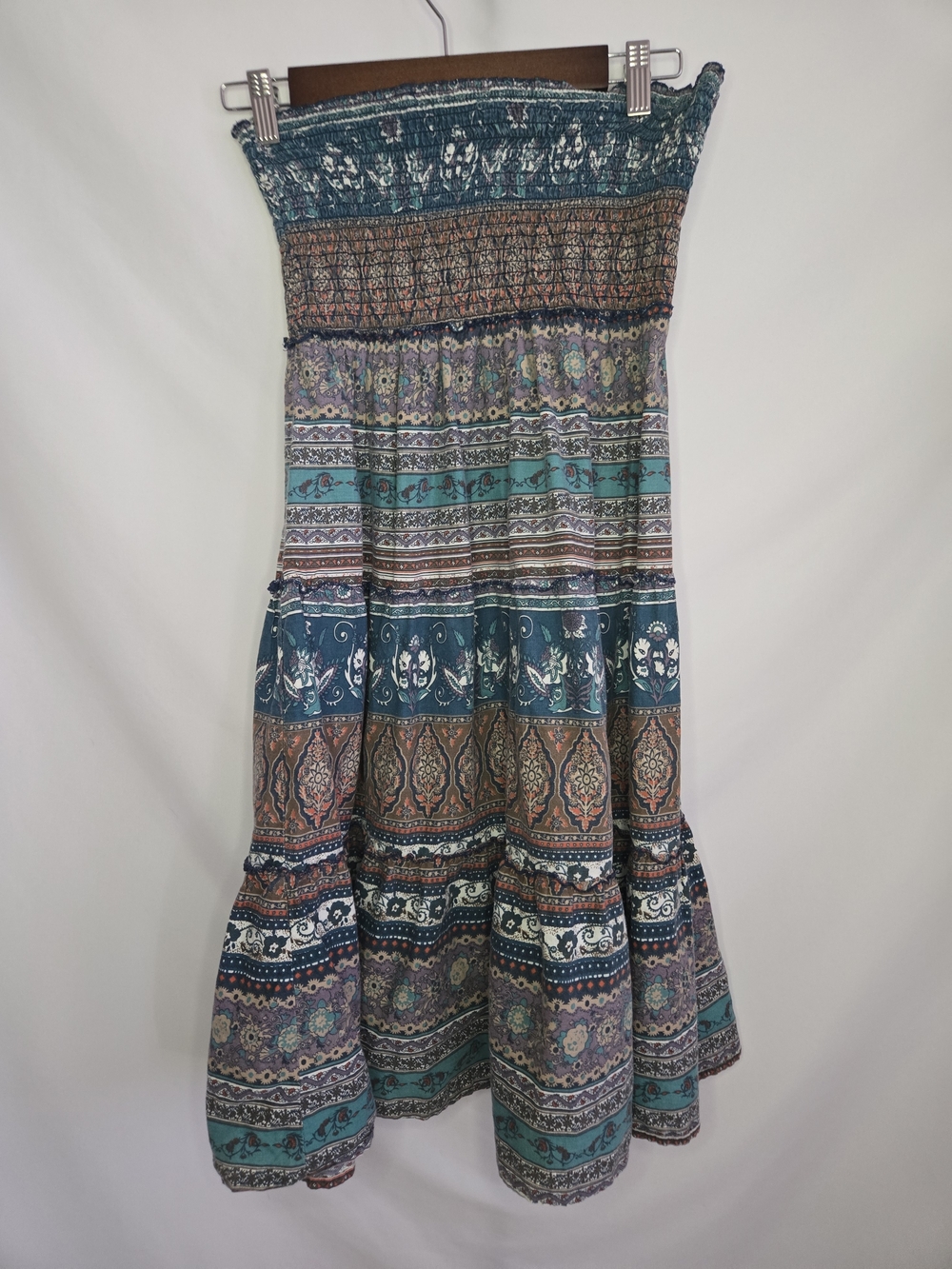 Vintage Mudd Boho Teal, Brown & Cream Patterned Maxi Skirt XS